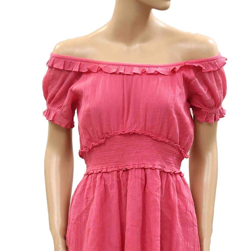 Loveshackfancy Off Shoulder Mini Dress Smocked Ruffle Solid Cotton XS 287830 - Picture 2 of 5